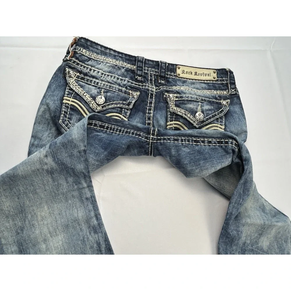 Rock Revival Elaina Bootcut‎ Jeans Size 28 Y2K Distressed Thick Stitch Flap